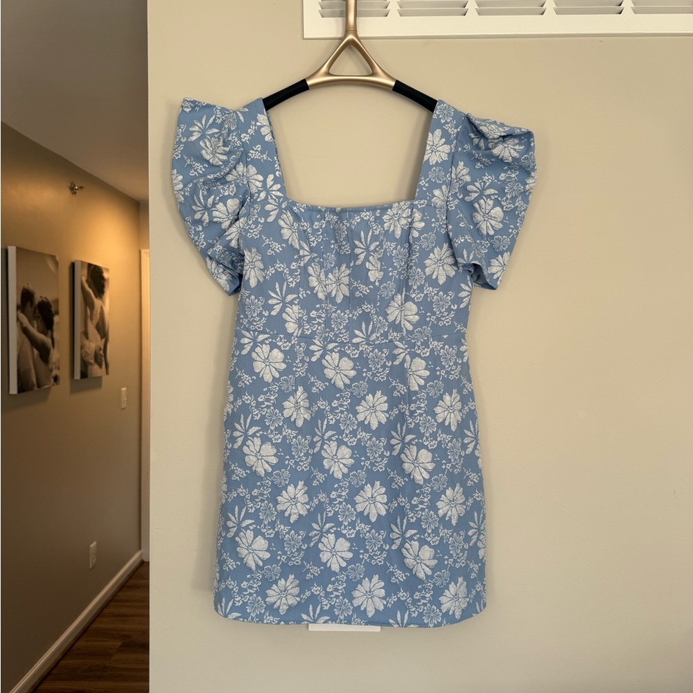 Blue Ruffled Cap Sleeve Mini Dress